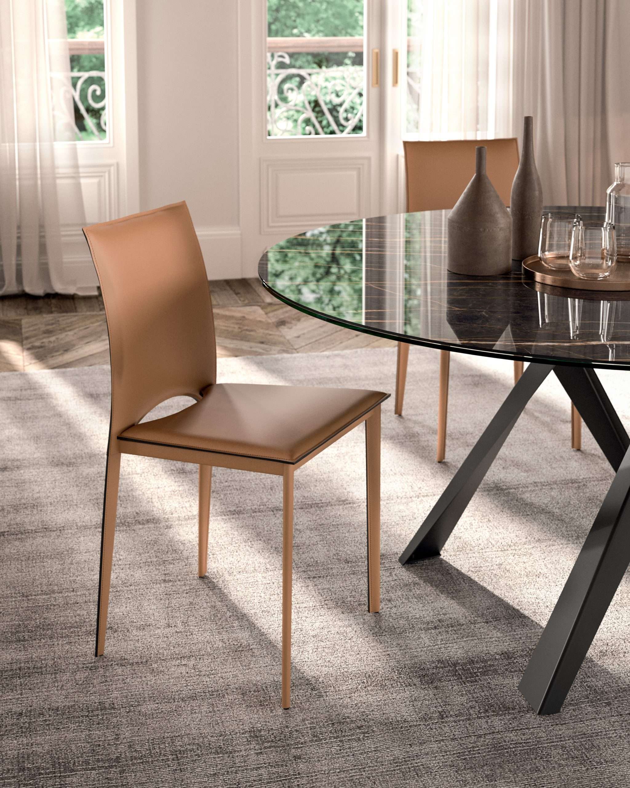 Saddle leather upholstered chair