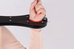 The handcuffs around the neck are mirrored Neck-Wrist Spreader Pillory Yoke Restraint BDSM