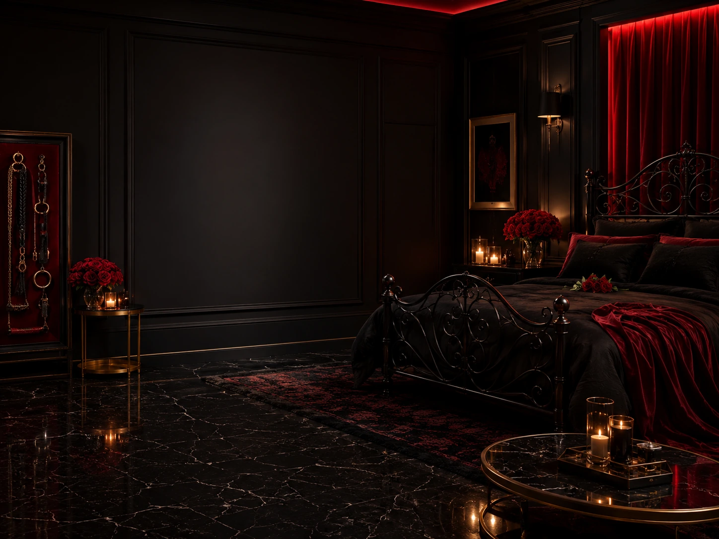 Private suite interior with luxury black and red styling
